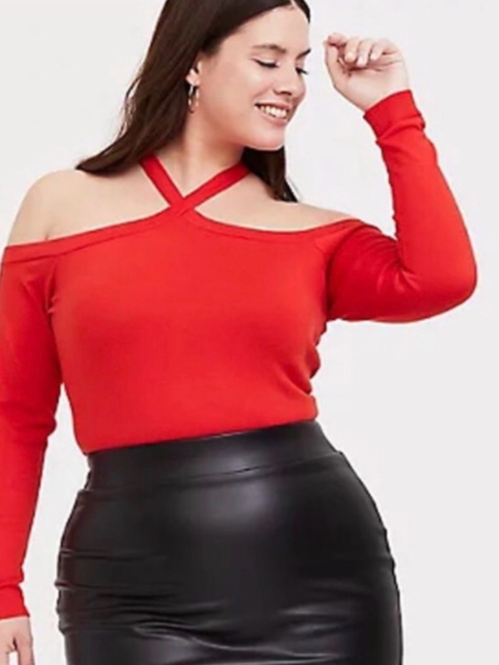 Torrid Valiant Poppy Long Sleeve Cross Neck Cold Shoulder Sweater